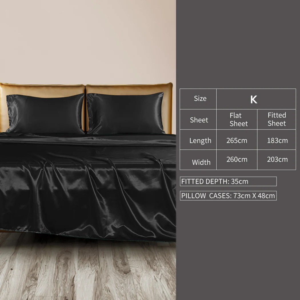 King Dreamz Silky Satin Sheets Fitted Black - Nurns