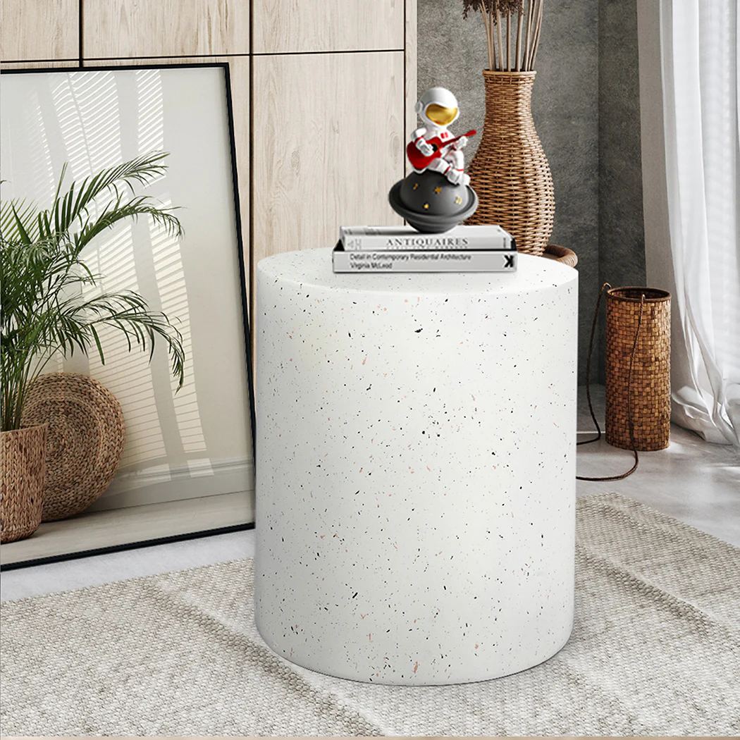 Ilithyia Side Table Terrazzo Round End - White - Nurns