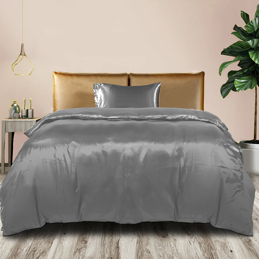 SINGLE 2-Piece Quilt Cover Set Bedspread & Pillowcase - Grey - Nurns