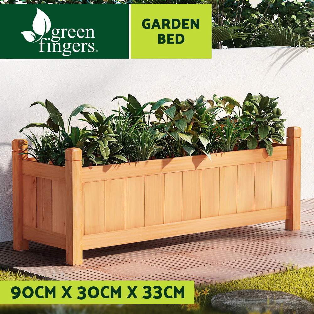Garden Bed 90x30x33cm Wooden Planter Box Raised Container Growing - Nurns