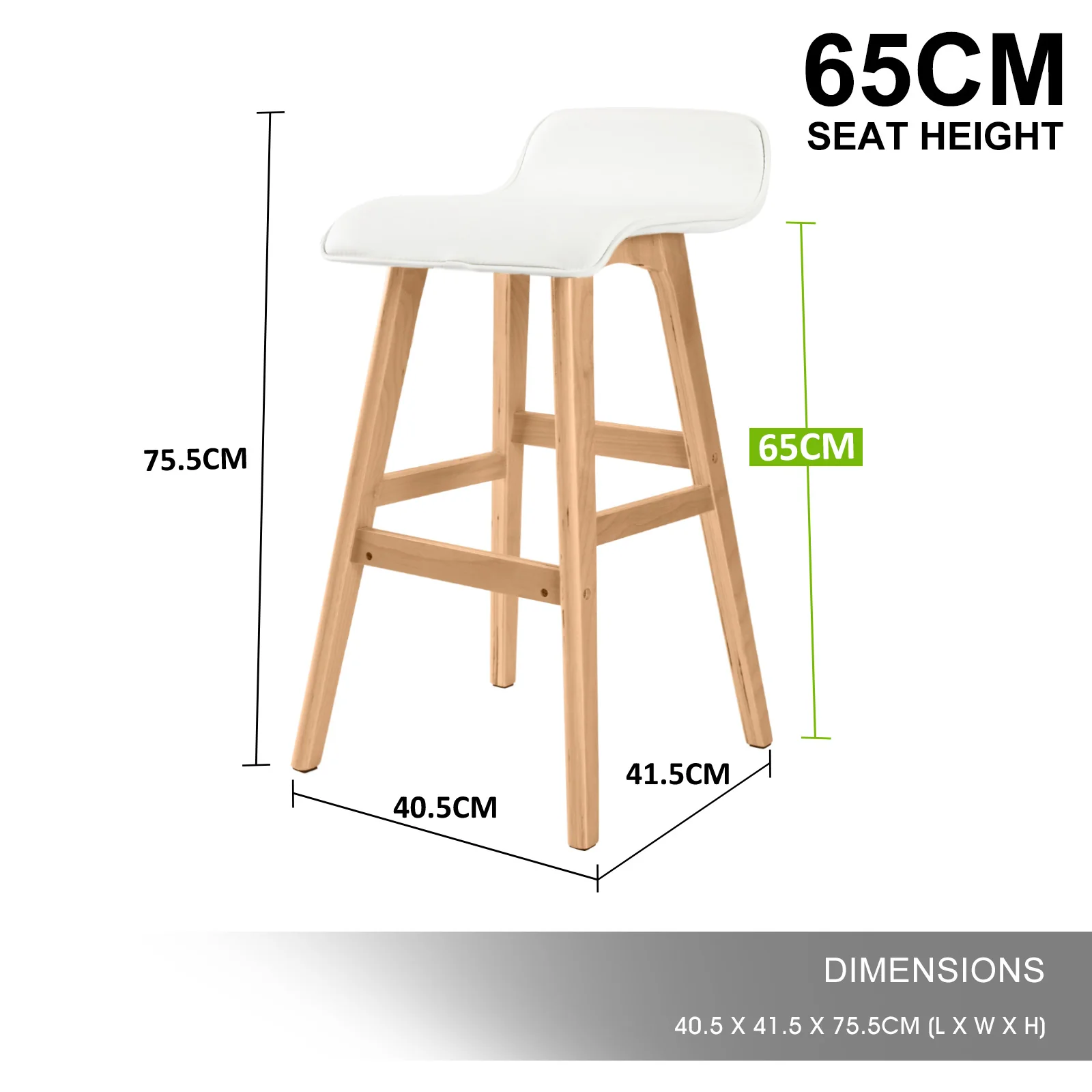 Set of 4 Belfast Wooden Bar Stool Dining Chair Leather - White - Nurns
