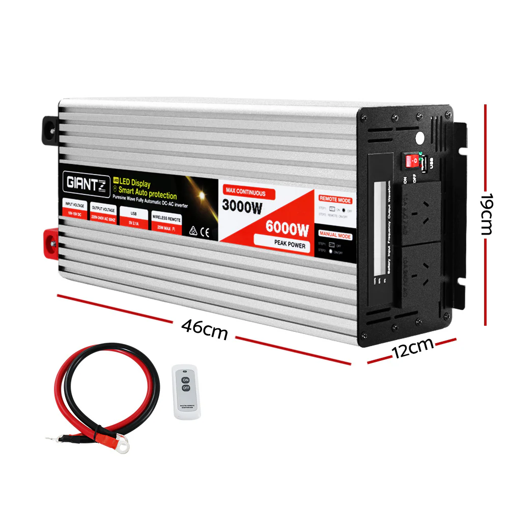 Power Inverter 3000W or 6000W Pure Sine Wave 12V-240V Camping Boat Caravan - Nurns