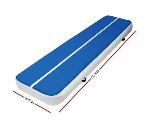 5m x 1m Inflatable Air Track Mat 20cm Thick Gymnastic Tumbling Blue And White - Nurns