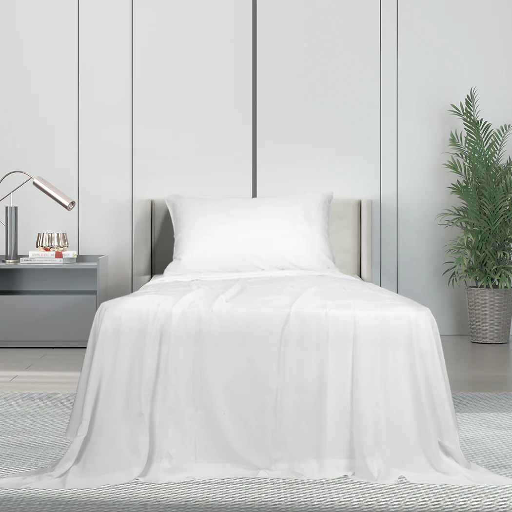 Single Dreamz 3pcs Single Size 100% Bamboo Bed Sheet Set White - Nurns
