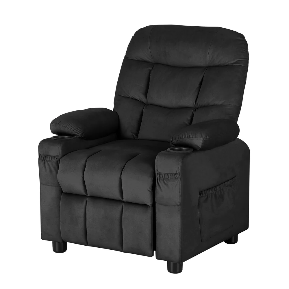 Pippa Kids Recliner Chair Velvet Sofa Lounge Couch Children Chairs Armchair - Black - Nurns