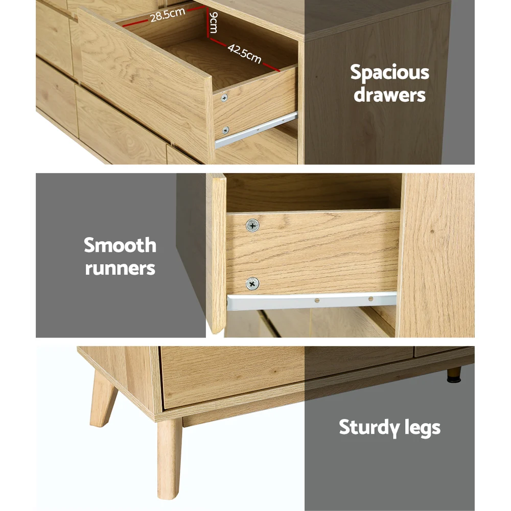 Artiss 9 Chest of Drawers Tallboy Cabinet - Pine - Nurns