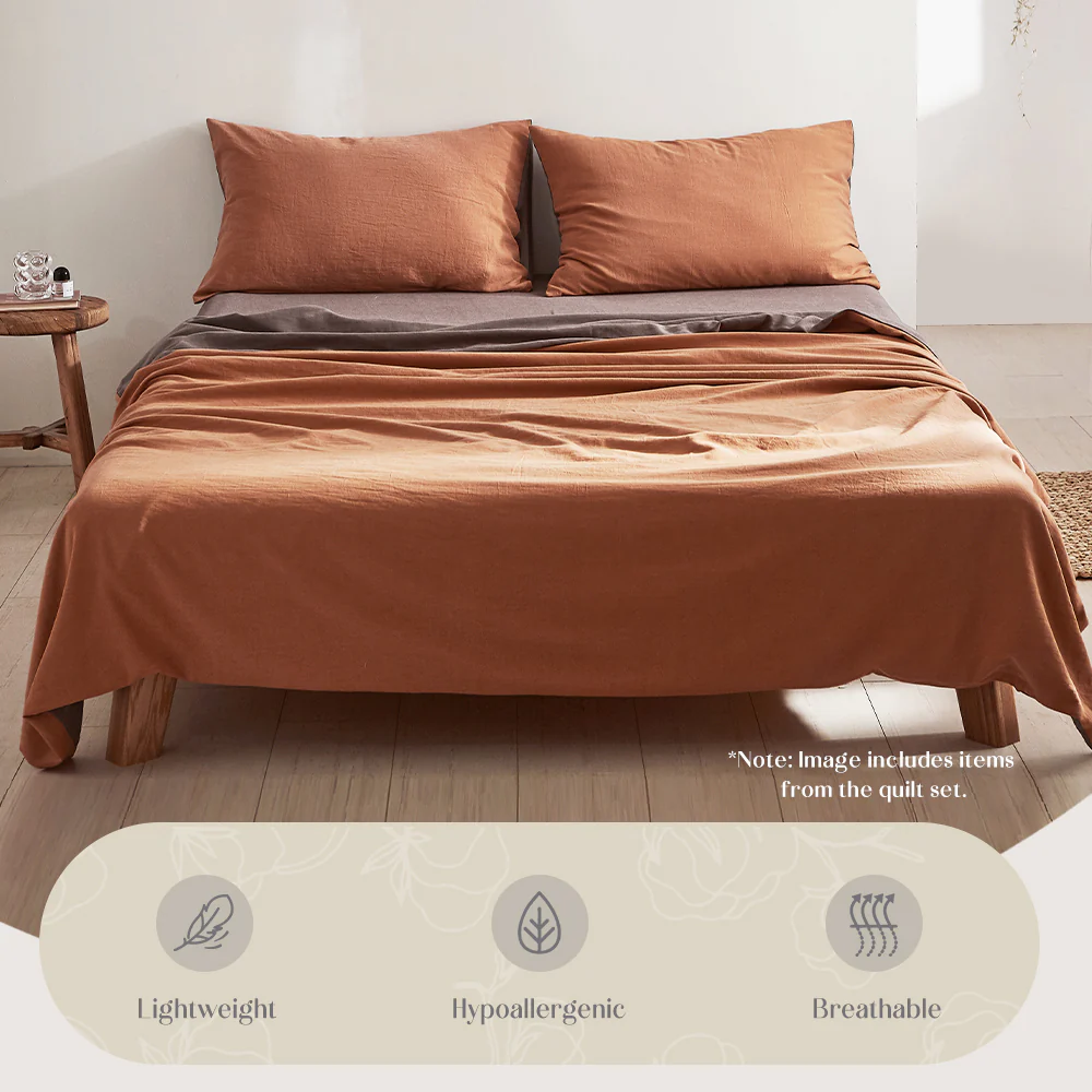 Single Cosy Club Cotton Bed Sheets Set Orange Brown Cover - Nurns