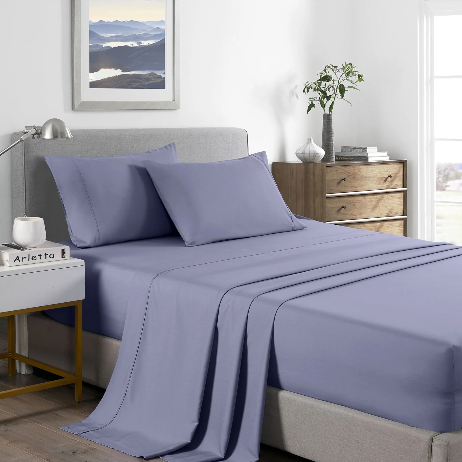 Queen Royal Comfort Bamboo Cooling 2000TC Sheet Set - Lilac Grey - Nurns