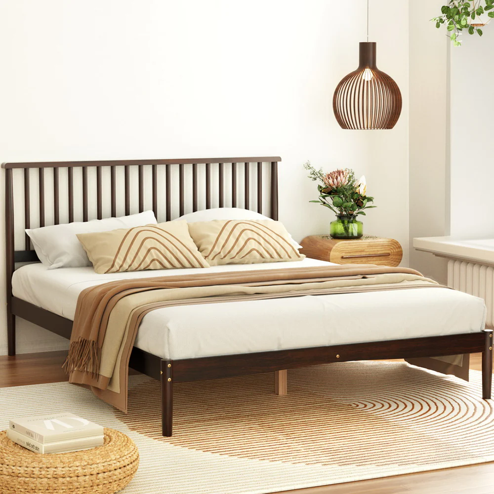 Fiji Bed Frame Wooden Base Platform - Walnut Queen - Nurns