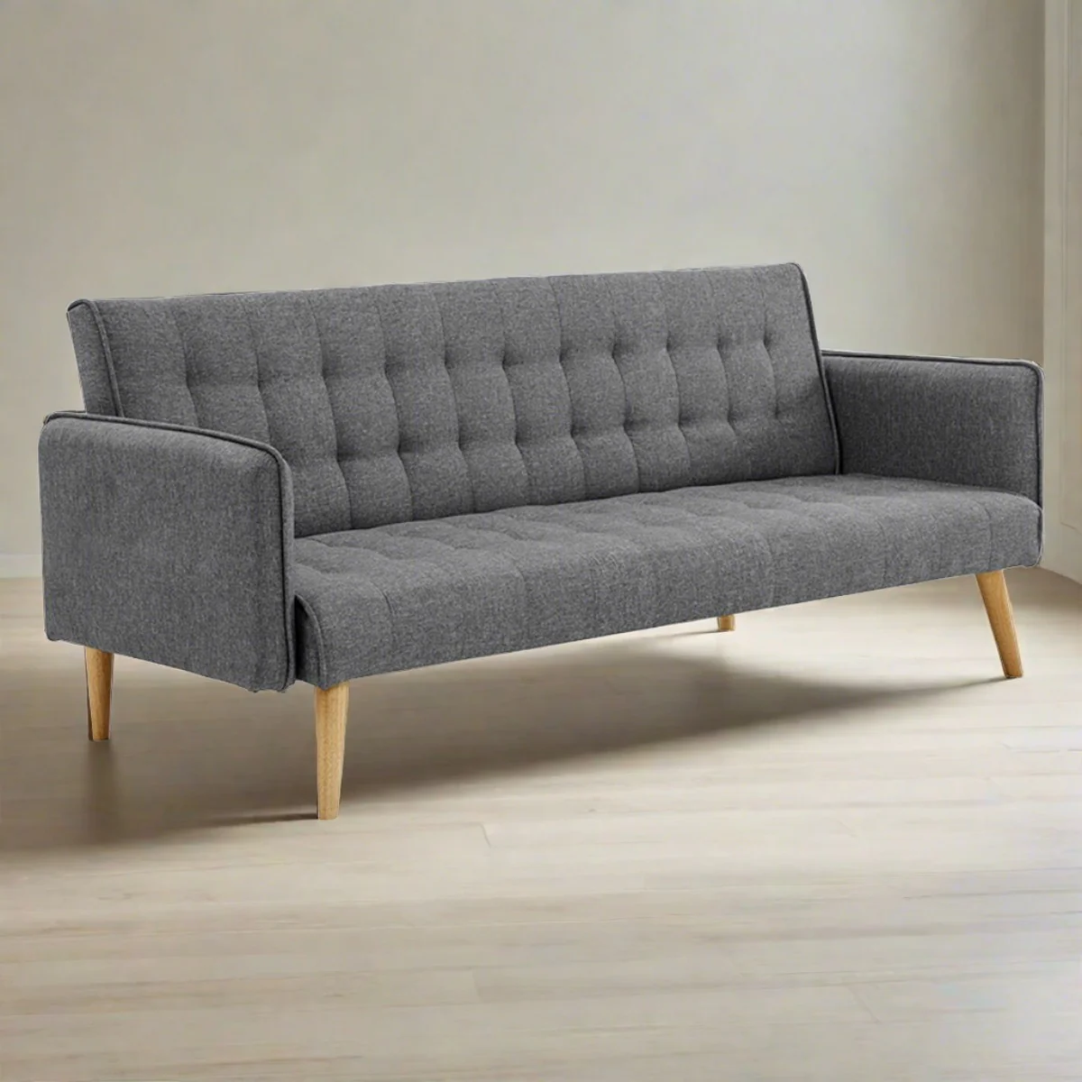 Magnolia 3-Seater Linen Fabric Armrest Modular Sofa Bed Couch - Dark Grey - Nurns