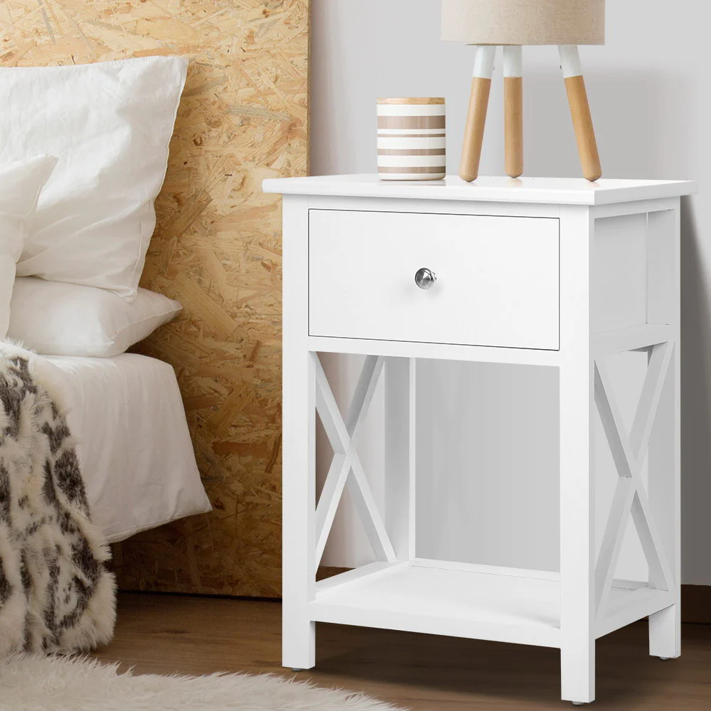 Dalhousie Wooden Bedside Tables Coffee Side Cabinet Wooden - White - Nurns