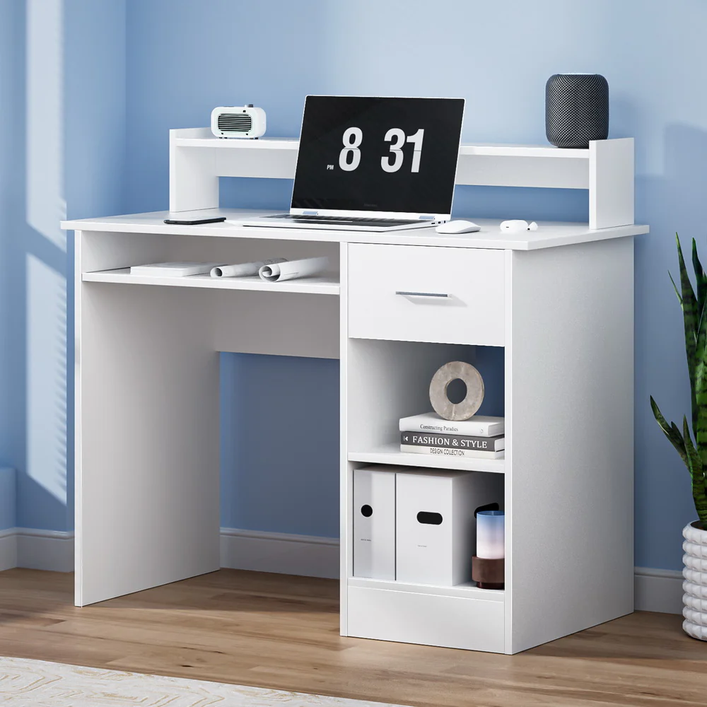 Artiss Computer Desk Shelf Drawer Cabinet White 100cm - Nurns