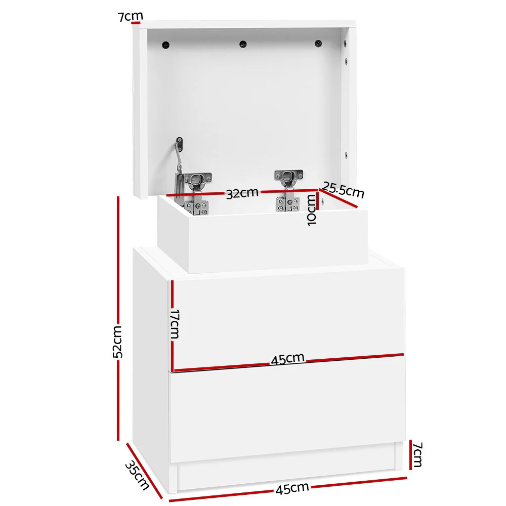 Laval Wooden Bedside Tables Side Table Storage Nightstand White Bedroom with 2 Drawers - White - Nurns