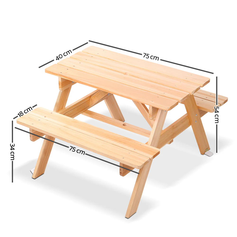 Portia Kids Table & Chairs Set Kids Outdoor Picnic Bench Children Wooden - Natural - Nurns