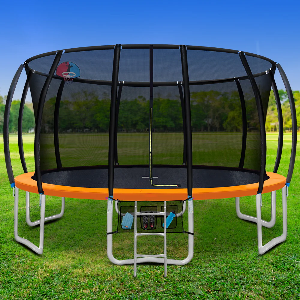 Everfit Trampoline for Kids 16FT with Ladder Enclosure Safety Net Rebounder Orange - Nurns
