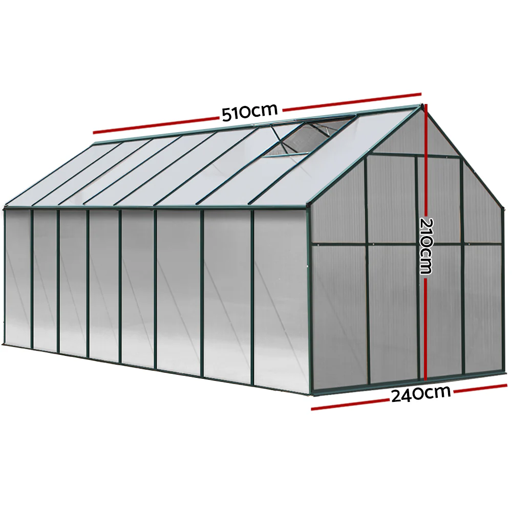 Greenfingers Greenhouse 5.1x2.44x2.1M Aluminium Polycarbonate Green House Garden Shed - Nurns