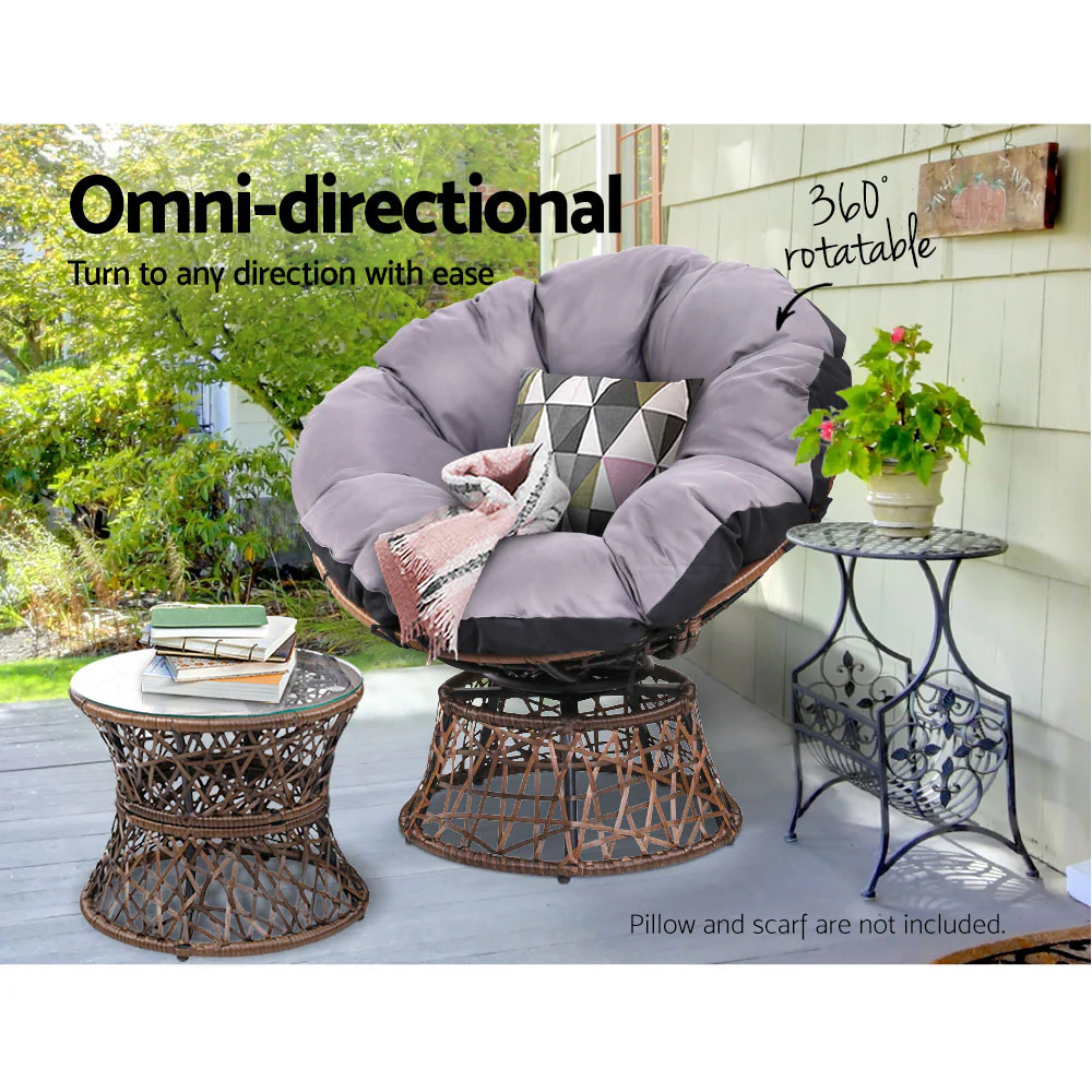 Outdoor Lounge Setting Furniture Wicker Papasan Chairs Table Patio - Brown - Nurns