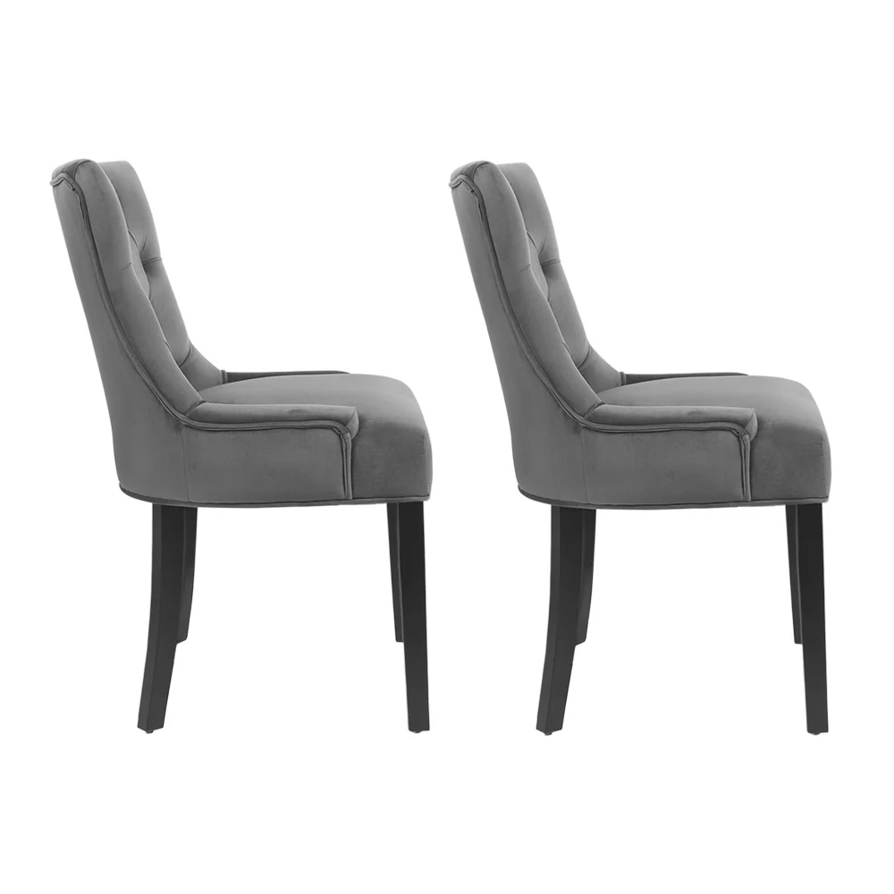 Layne Set of 2 Dining Chairs Velvet French Provincial - Grey - Nurns