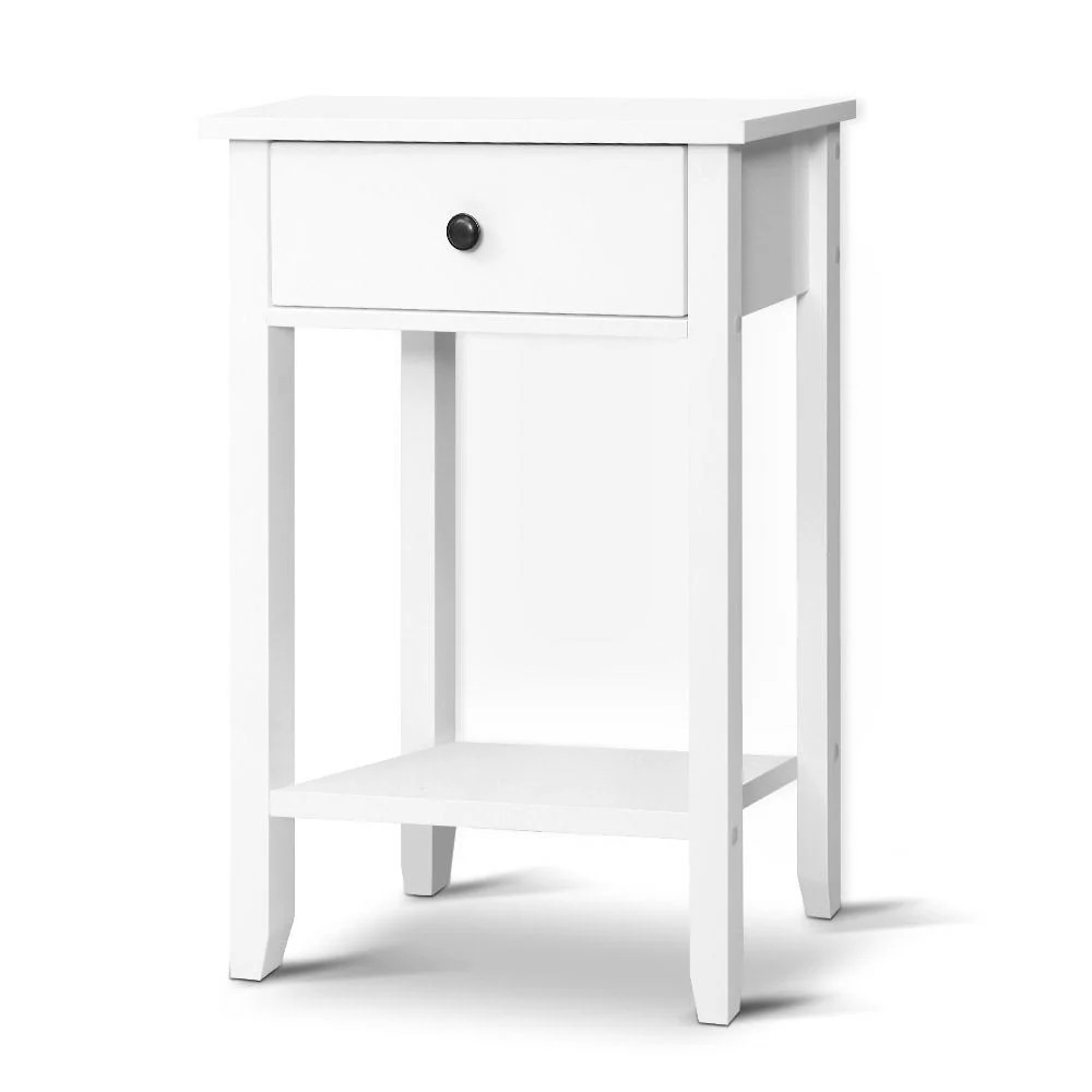 Saguenay Wooden Bedside Tables Side Table Nightstand Storage Cabinet Shelf - White - Nurns