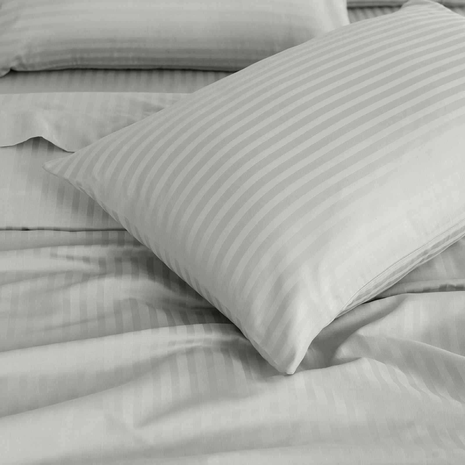 QUEEN 1200 Thread Count Stripe Cotton Blend Quilt Cover Sets - Silver - Nurns
