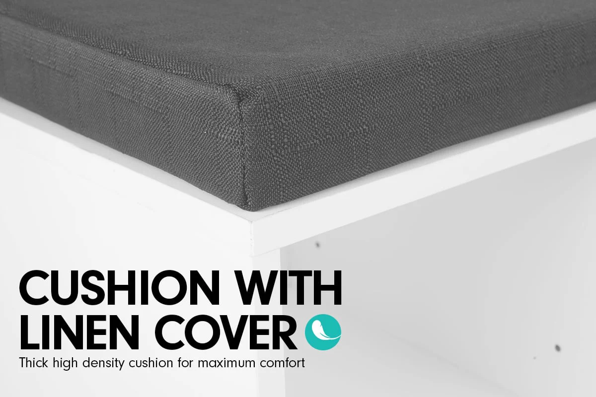 Sarantino Shoe Rack Cabinet Organiser Grey Cushion Stool Bench Ottoman - 104 X 30 X 45 - White - Nurns