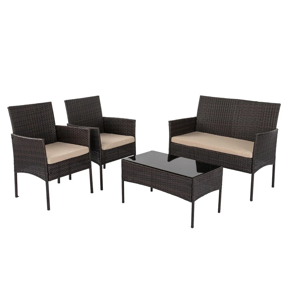 Avery 4-Seater Wicker 4-Piece Outdoor Lounge Set - Black - Nurns