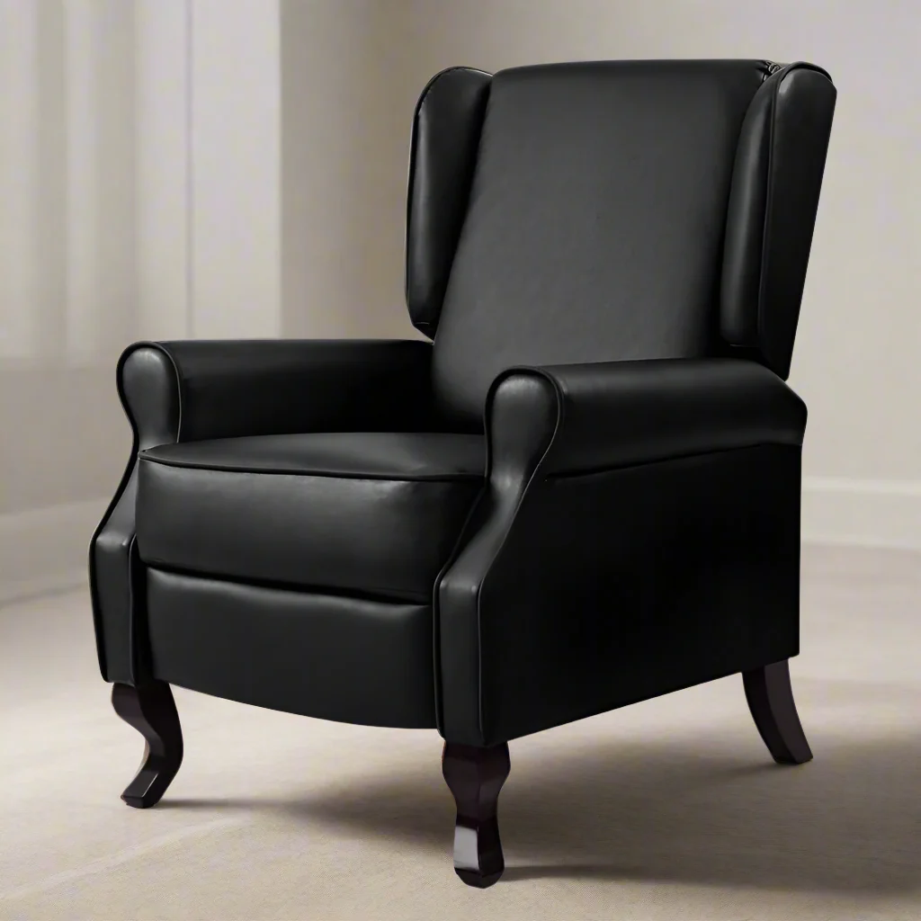 Freya Recliner Chair Armchair Lounge Leather - Black - Nurns