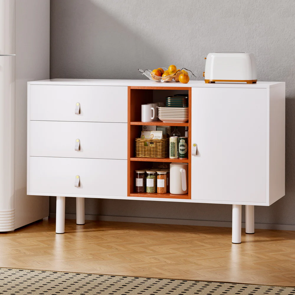 Donald Buffet Sideboard Buffet Sideboard Cupboard Cabinet Storage Table - White - Nurns