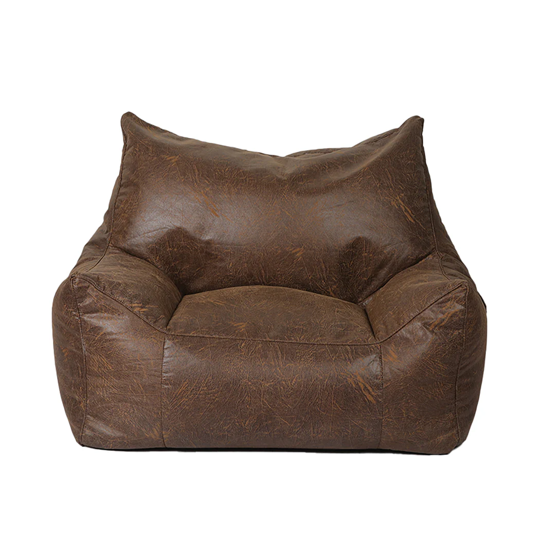 Bean Bag Chair Square Cover PU Indoor Home Game Lounger Seat Lazy Sofa Large - Dark Brown - Nurns