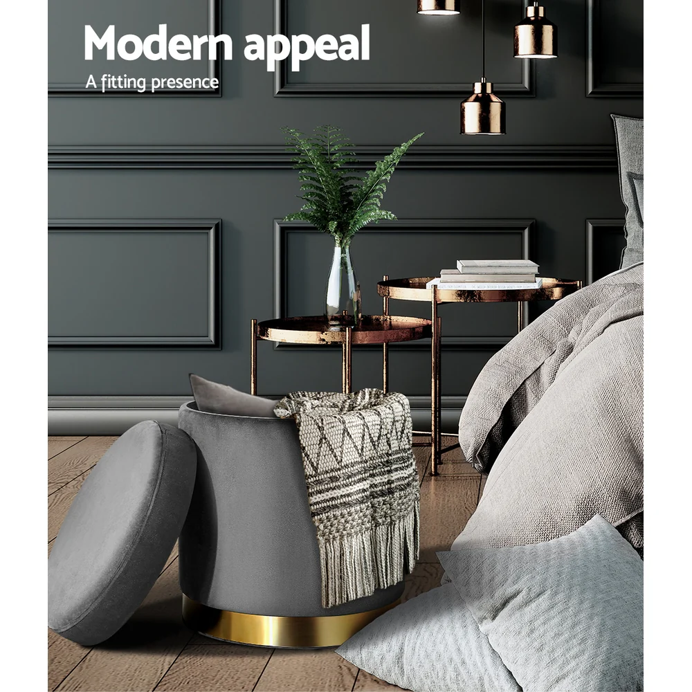 Ottoman Foot Stool with Storage Round Velvet Foot Rest Pouffe Footstool - Nurns