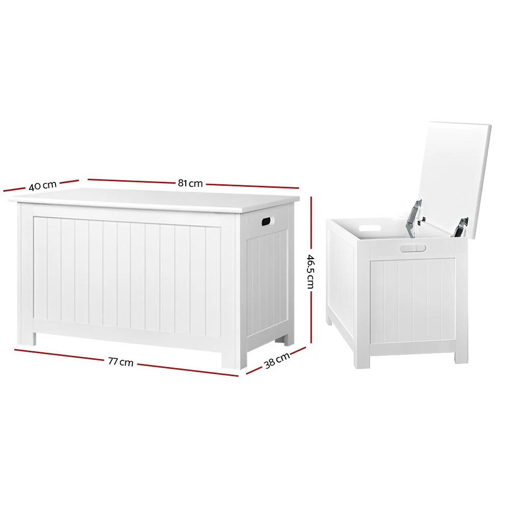 Kids Wooden Toy Chest Storage Blanket Box White Children Room Organiser - Nurns