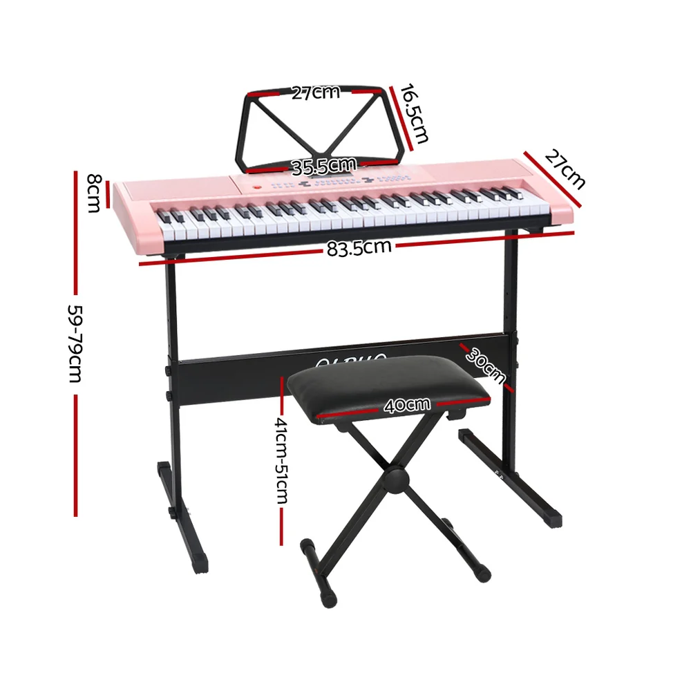 Alpha 61 Keys Electronic Piano Keyboard Digital Electric w/ Stand Stool Pink - Nurns