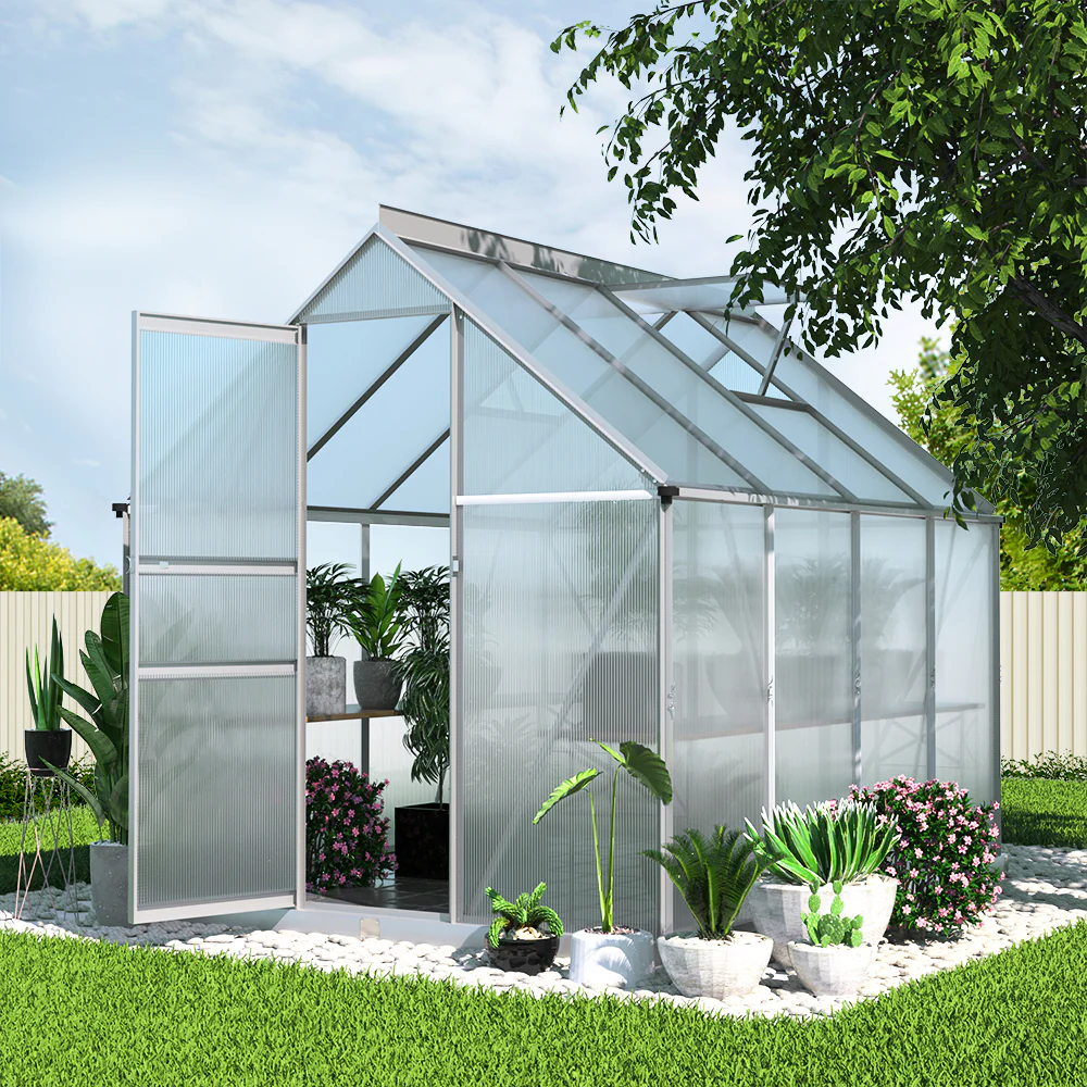 Greenfingers Greenhouse Aluminium Green House Polycarbonate Garden Shed 2.4x1.9M - Nurns