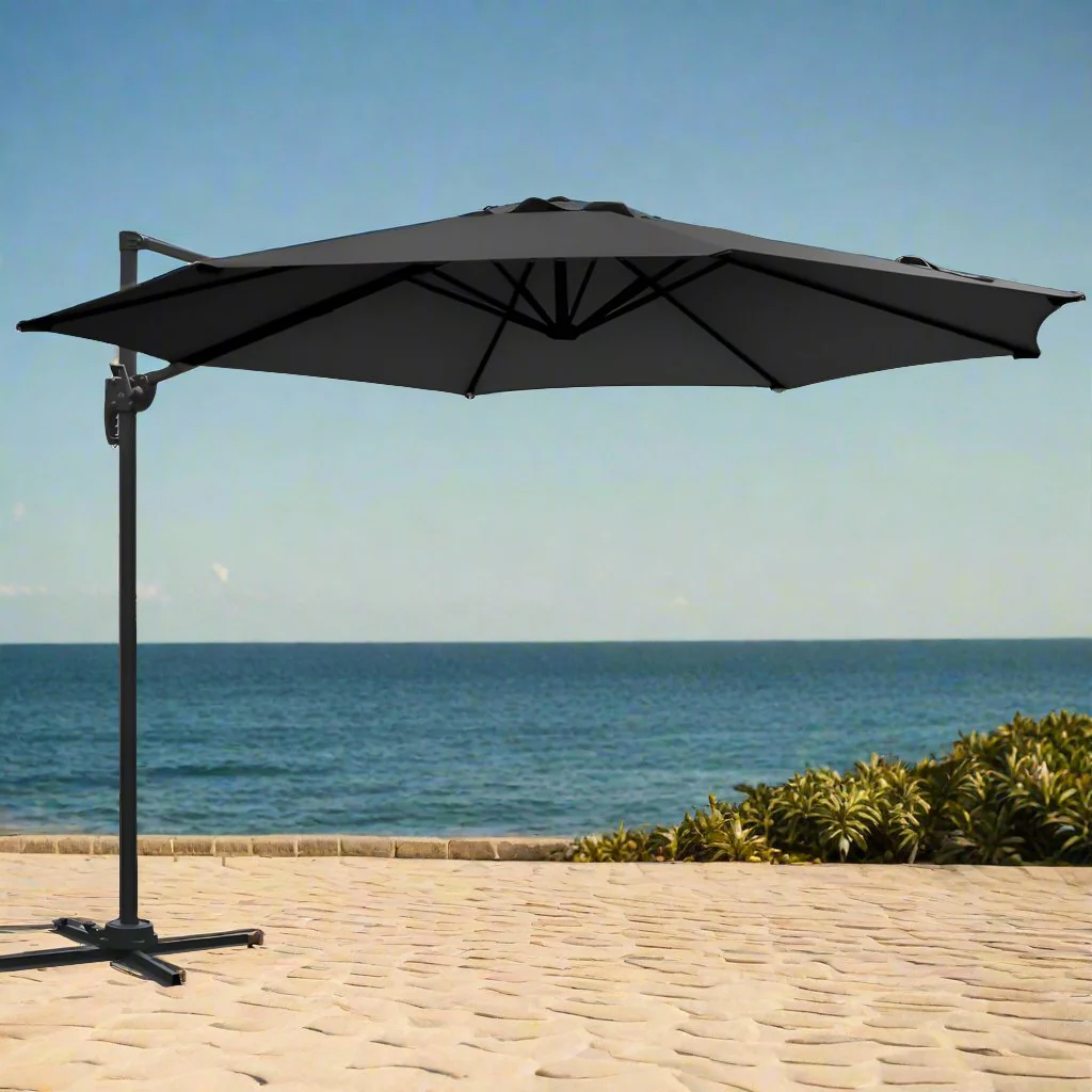 Instahut 3m Outdoor Umbrella Cantilever 360 Degree Tilt Beach Roma Black - Nurns