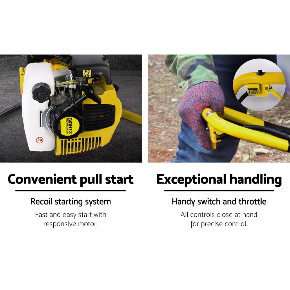 80CC Post Hole Digger Motor Only Petrol Engine Yellow - Nurns