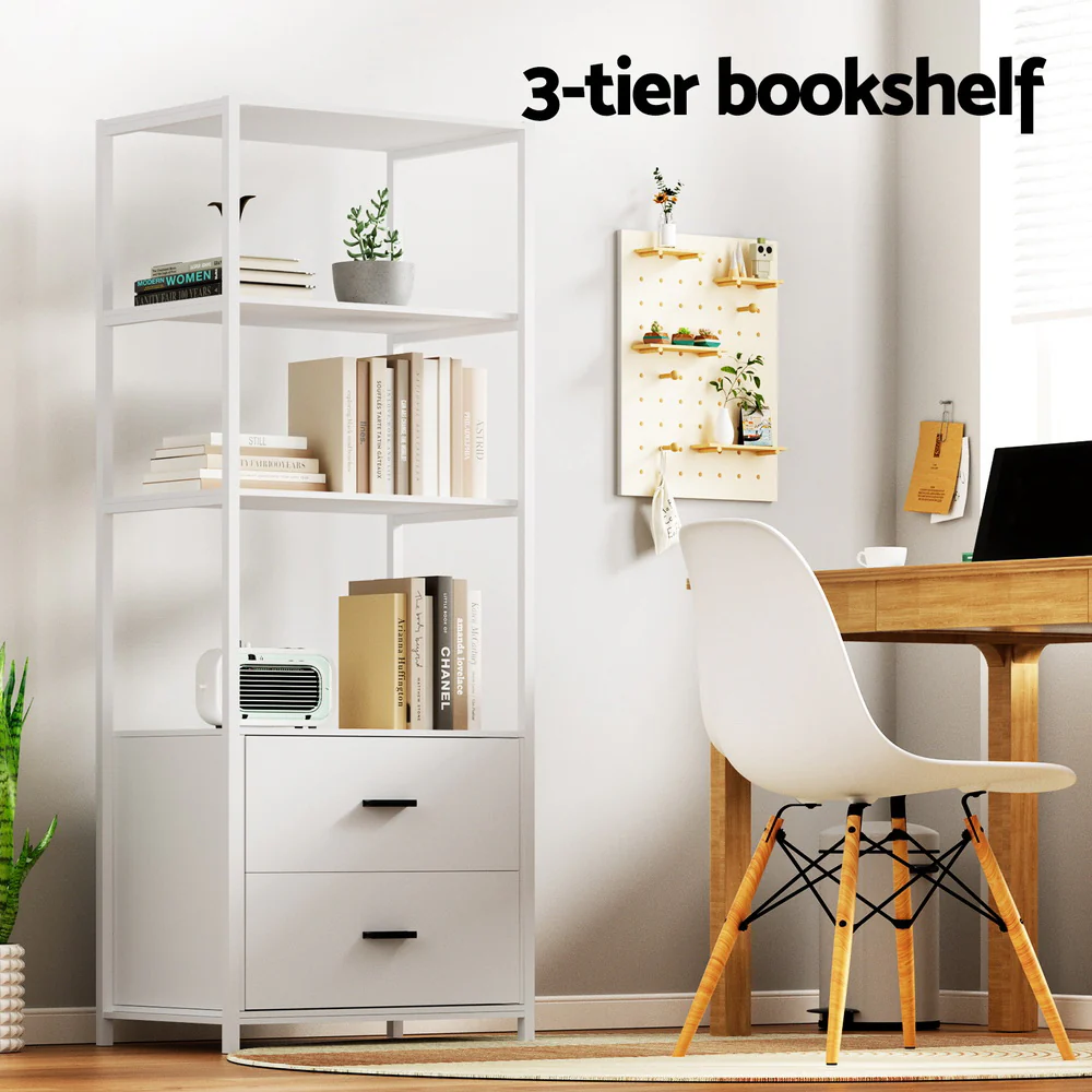 Artiss Bookshelf Display Shelf 2 Drawers 152cm White - Nurns