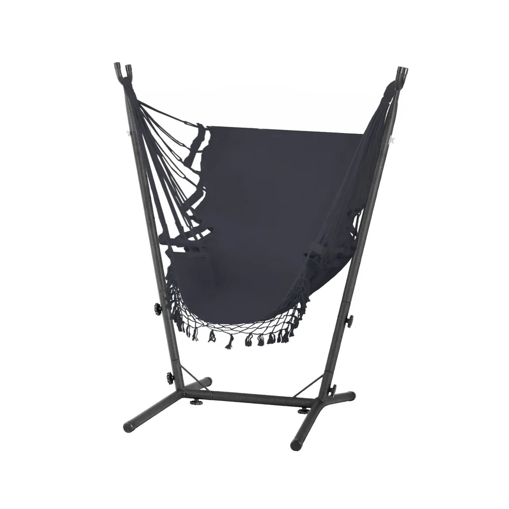 Hammock Chair Outdoor Camping Hanging with Stand 150x90cm - Grey - Nurns