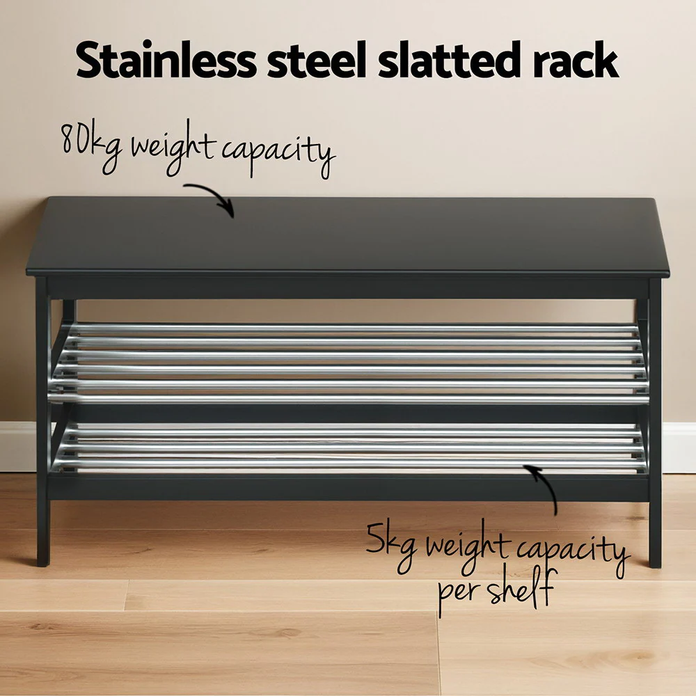 Artiss Shoe Rack Cabinet Bamboo Bench 10 Paris Black - Nurns