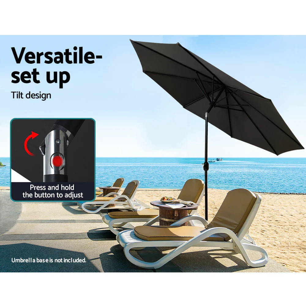 Instahut 2.7m Outdoor Umbrella w/Base Pole Stand Garden Beach Black - Nurns