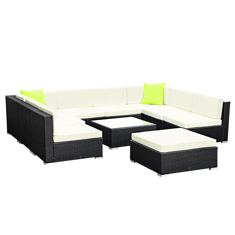 Chester 9-Seater Furniture Set Wicker Garden Patio Lounge 10-Piece Outdoor Sofa - Black - Nurns