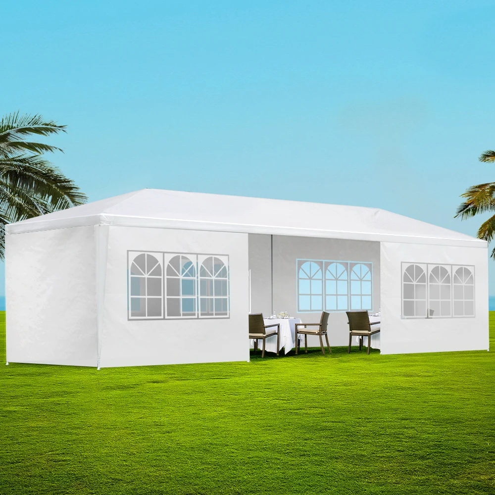 Instahut Gazebo 3x9m Marquee Wedding Party Tent Outdoor Camping Side Wall Canopy 8 Panel White - Nurns
