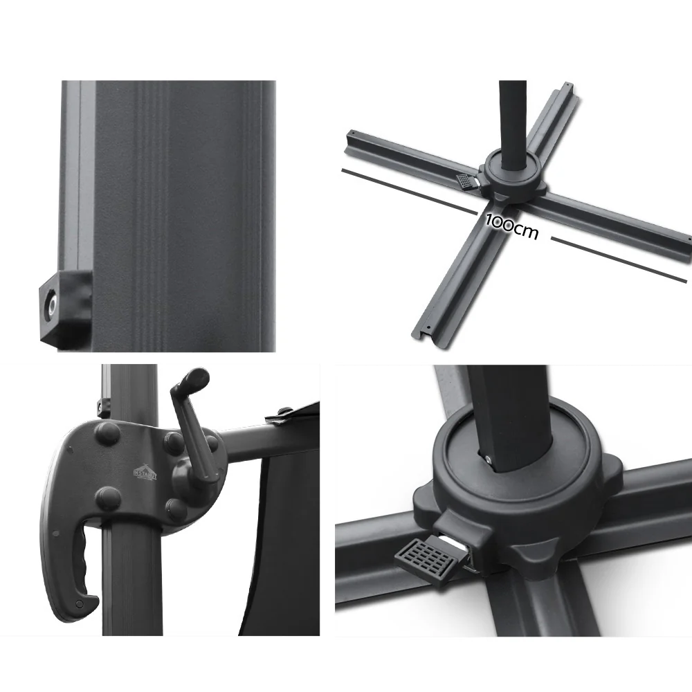 Instahut 3m Outdoor Umbrella Cantilever 360 Degree Tilt Beach Roma Black - Nurns