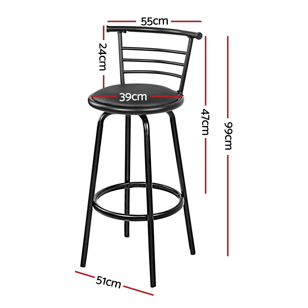 Set of 4 Voula PU Leather Bar Stools - Black & Steel - Nurns