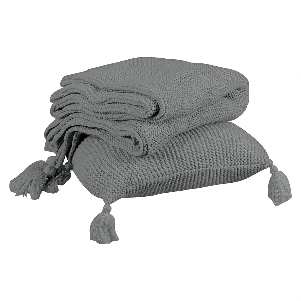 Westlyn Throw Soft Blanket Knitting Cushion - Grey - Nurns