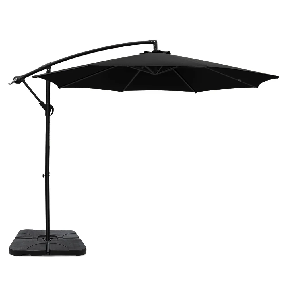 Instahut 3m Umbrella w/Base Outdoor Cantilever Beach Garden Patio Parasol Black - Nurns