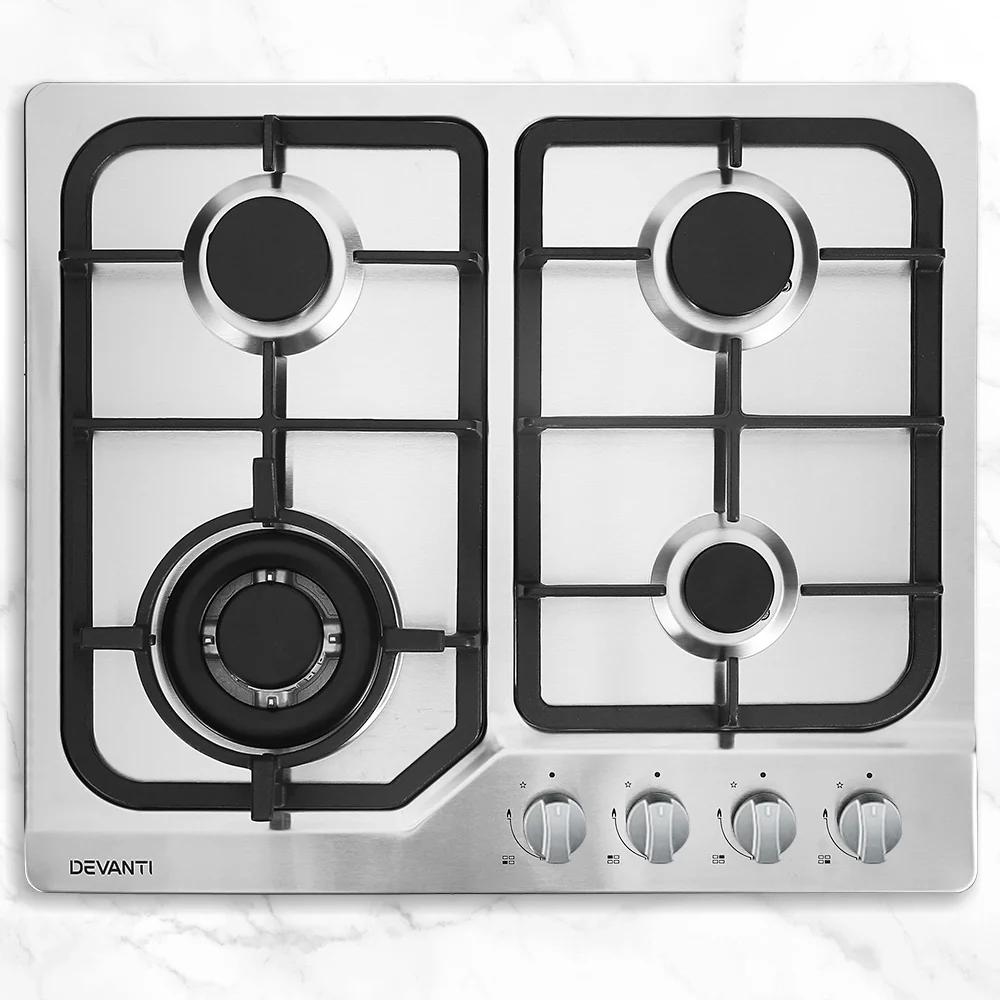 Devanti Gas Cooktop 60cm 4 Burner Silver - Nurns