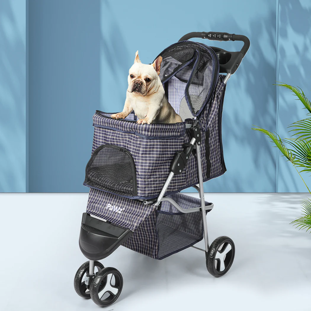 Pet Stroller 3 Wheels Dog Cat Cage Puppy Pushchair Travel Walk Carrier Pram - Nurns
