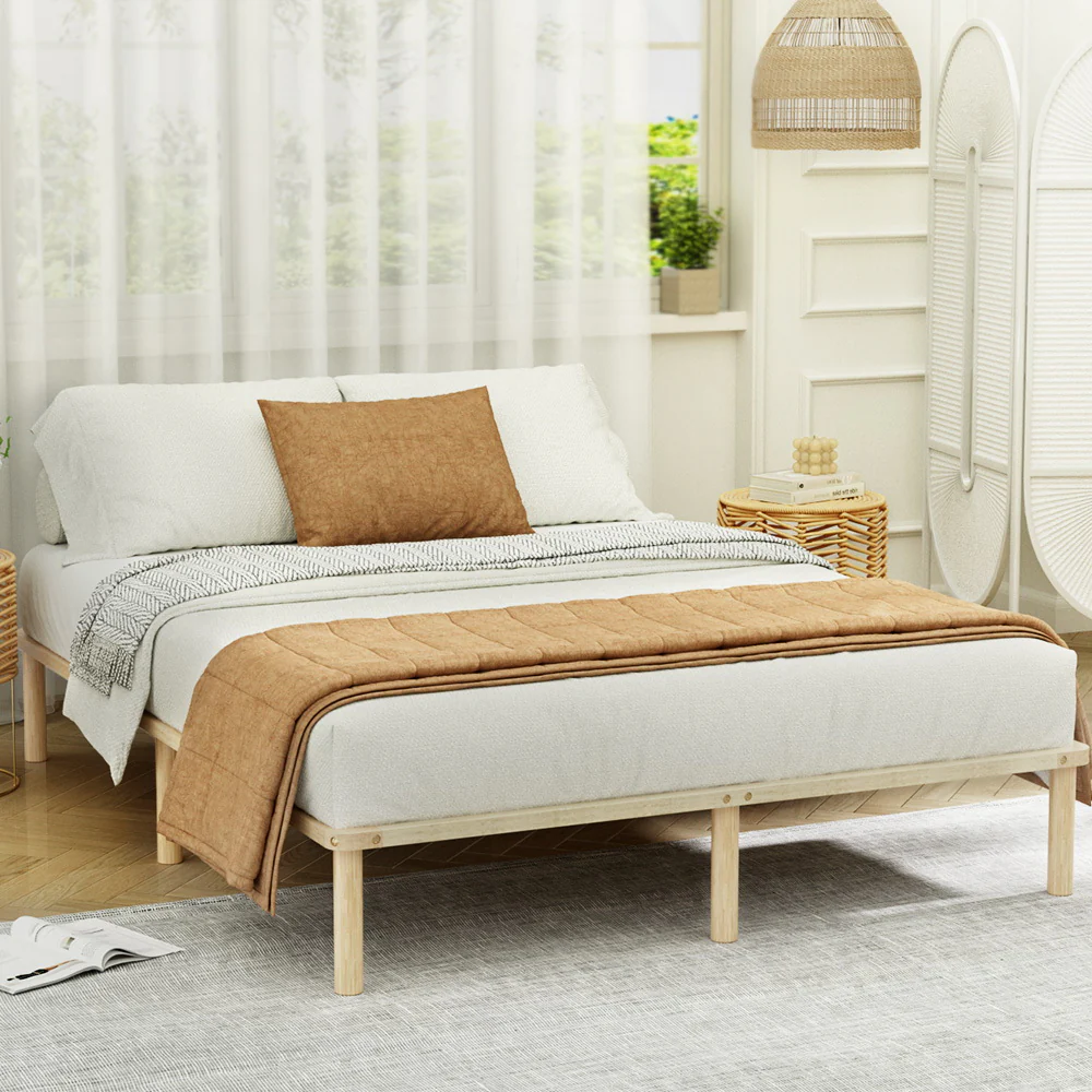 Elara Bed Frame Wooden Base Platform Timber Pine - Natural Double - Nurns