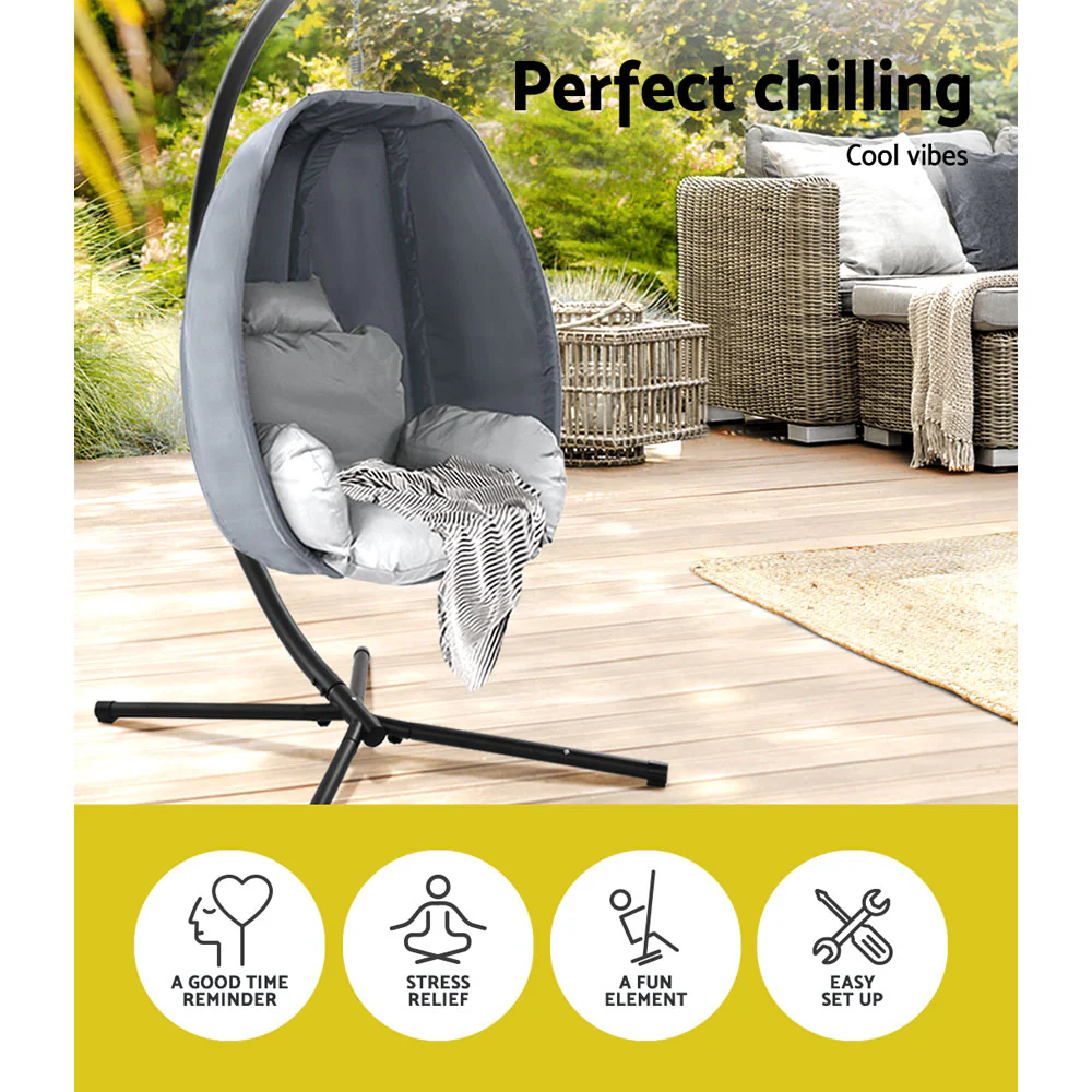 Connor Egg Swing Chair Single Hanging Pod with Stand - Grey - Nurns