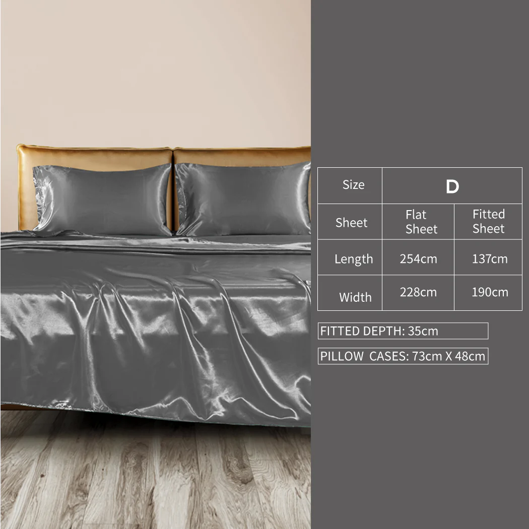 Double Dreamz Silky Satin Sheets Fitted Grey - Nurns